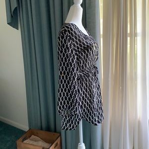 Sheer black & white blouse with gold hardware